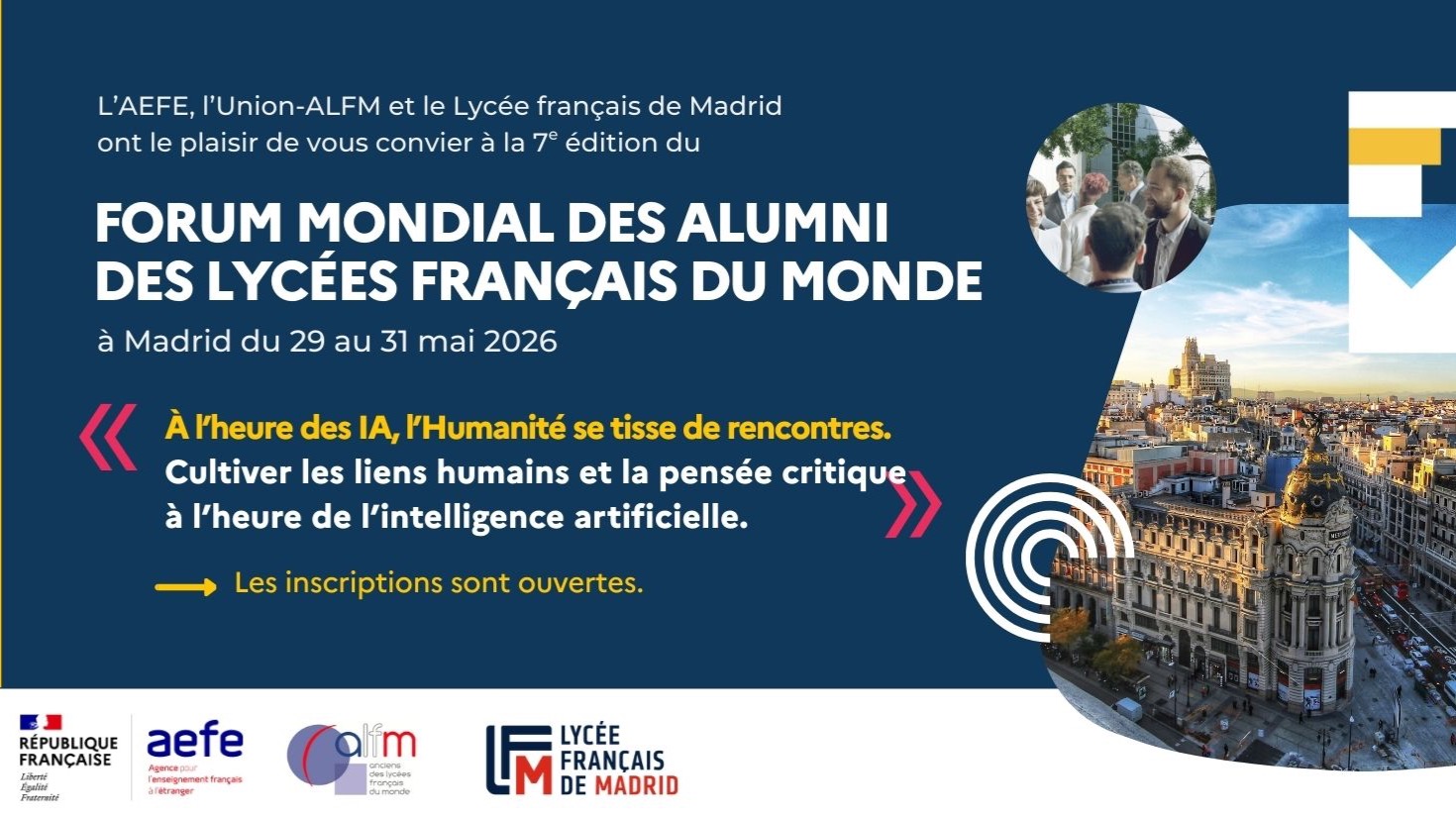 Invitation officielle du Forum mondial des alumni des lycées français du monde, Madrid, 29 au 31 mai 2026
